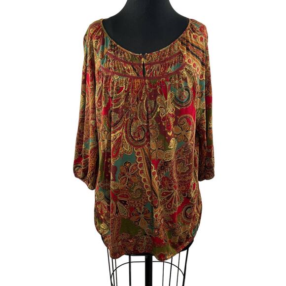 Lauren Ralph Lauren Multicolor Paisley Round Neck 3/4 Sleeve Peasant Top Plus 2X - Picture 1 of 9